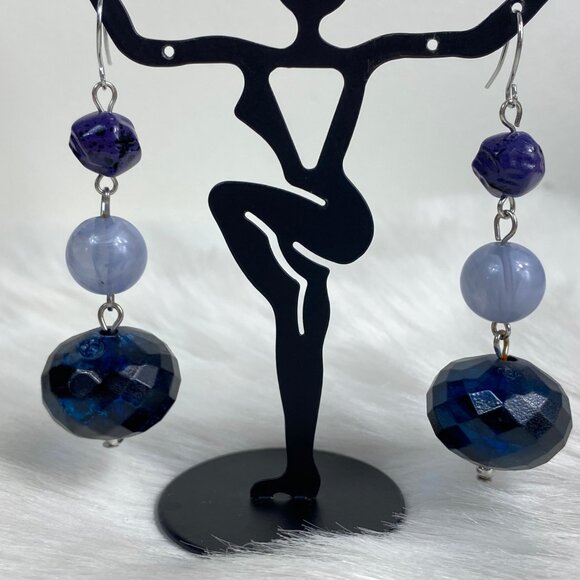 Jewelry - Blue Glass Bead Dangle & Drop Earrings 2.5"